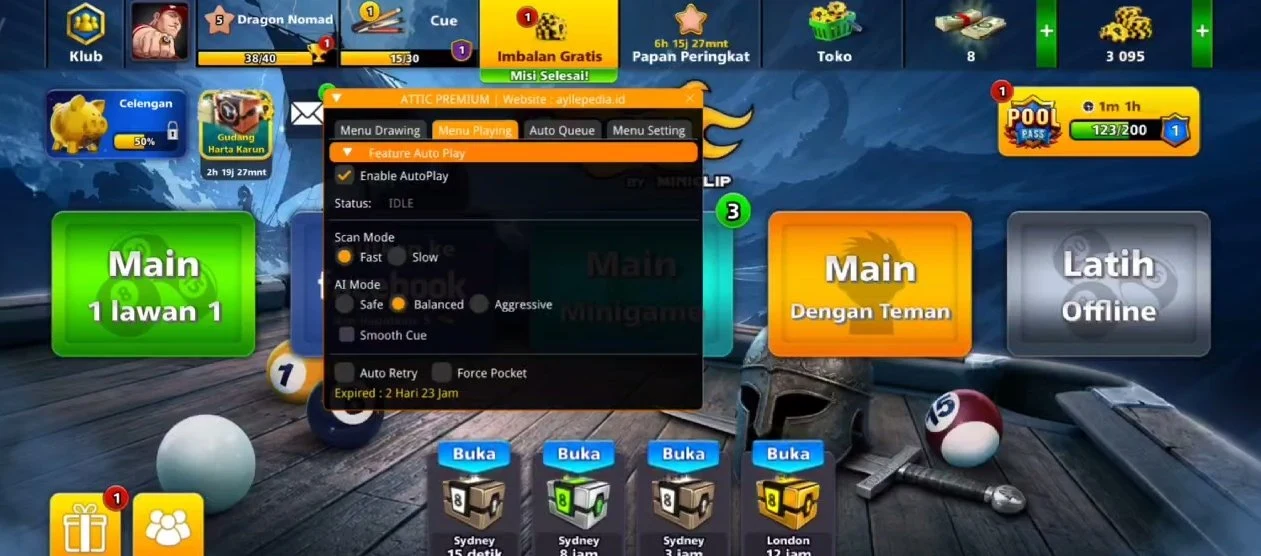 Скриншот чита ATTIC PREMIUM в игре 8 Ball Pool