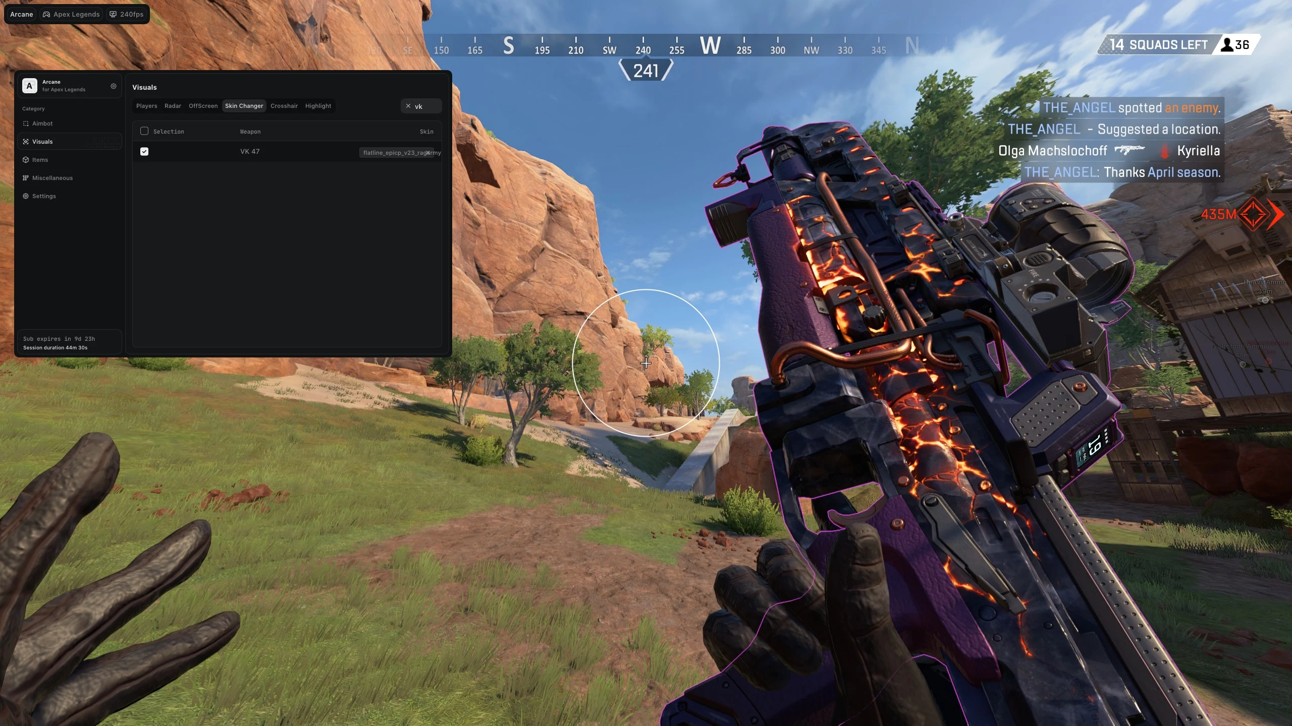 Screenshot des Cheats ARCANE im Spiel Apex Legends