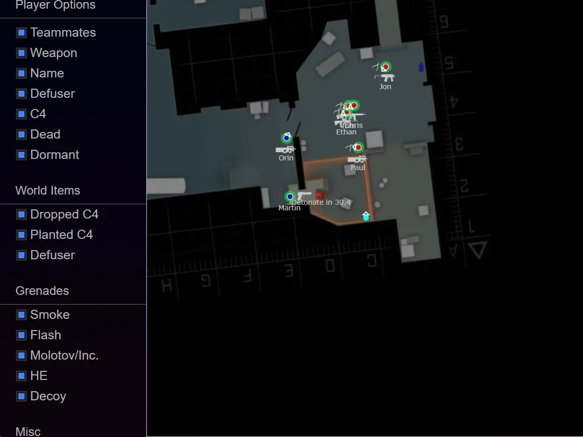 Screenshot des Cheats NF LIGHT CS2 DMA im Spiel CS2
