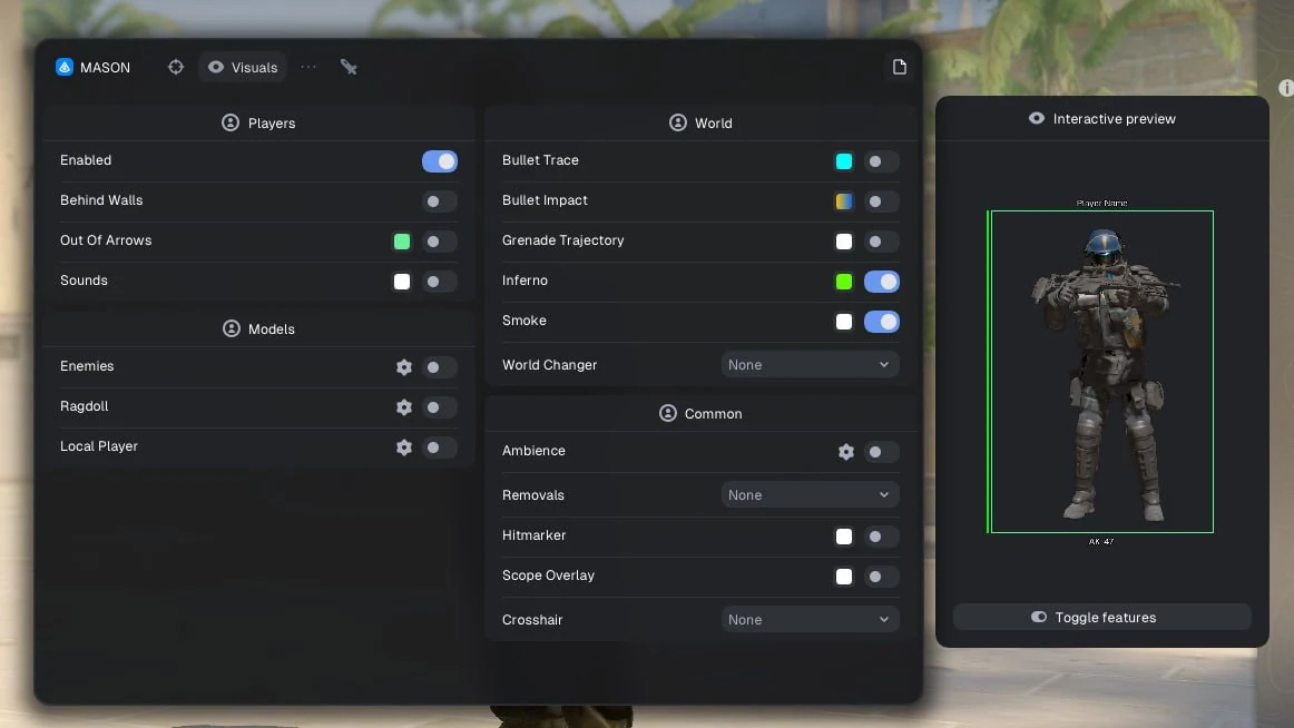 Screenshot des Cheats MASON INTERNAL im Spiel CS2