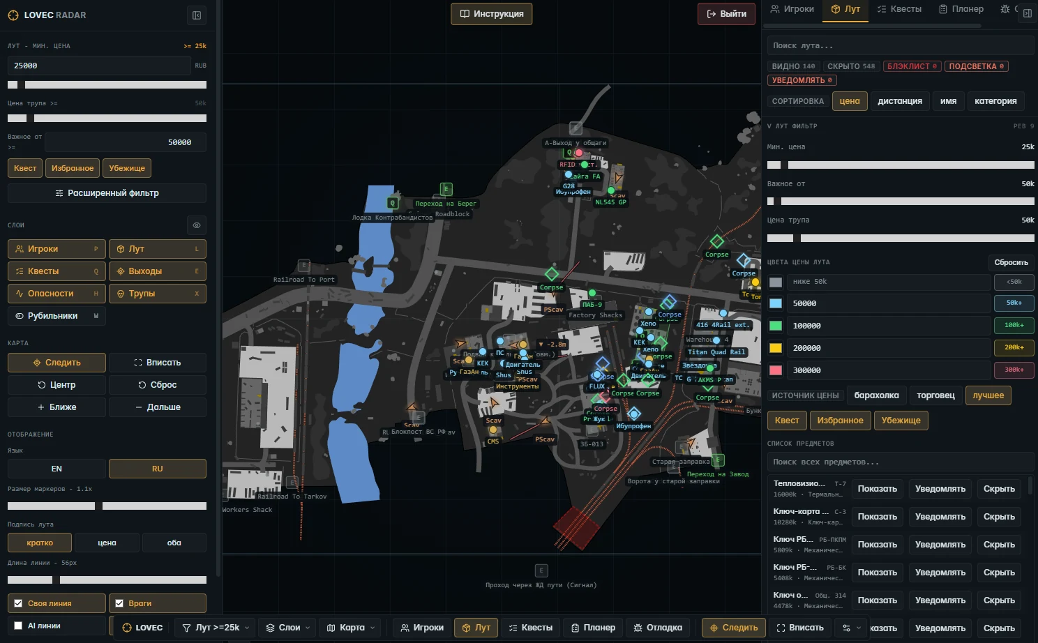 Screenshot 2 für den Cheat LOVEC RADAR im Spiel Escape From Tarkov