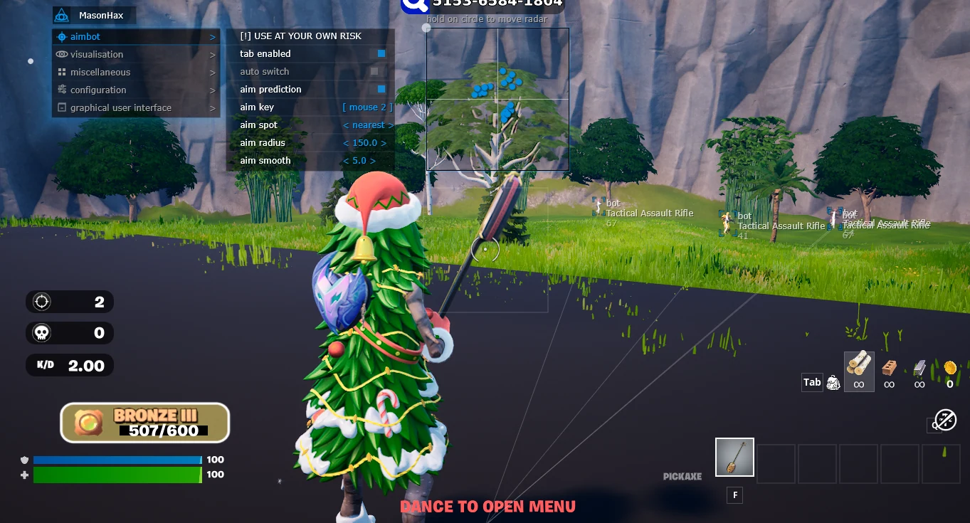 Скриншот чита MASON в игре Fortnite