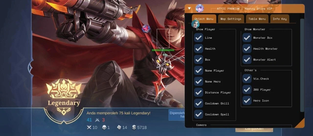 Screenshot des Cheats ATTIC im Spiel Mobile Legends: Bang Bang