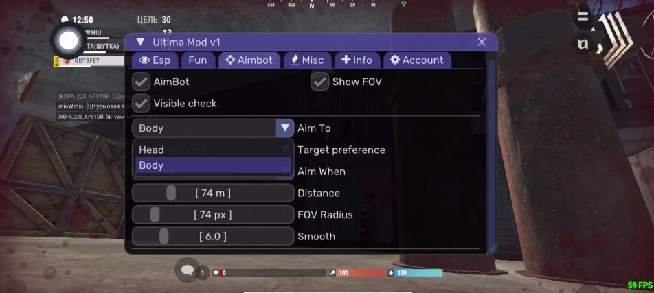 Cheat screenshot OXIDE ULTIMA in-game Rust Mobile