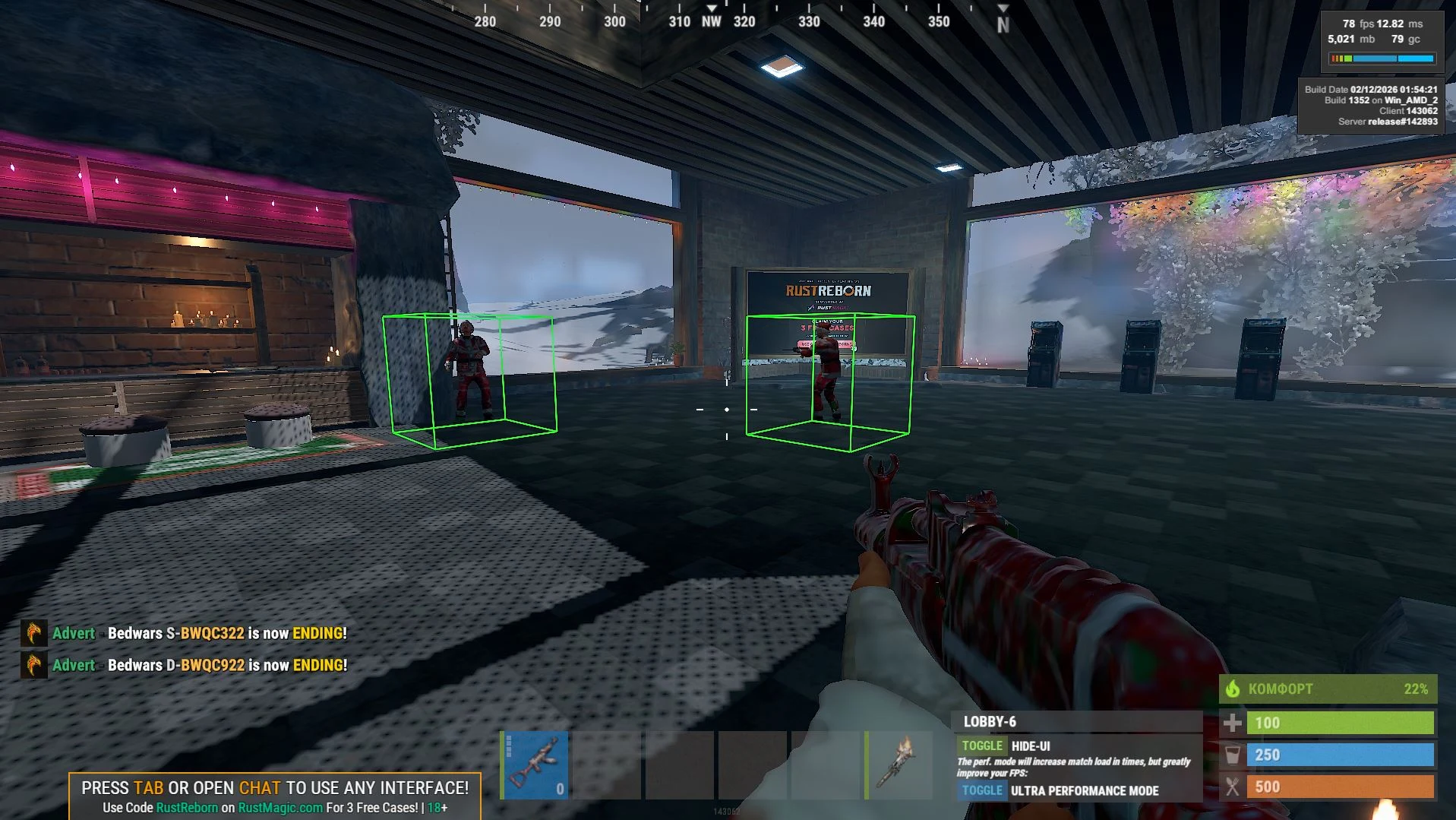Screenshot des Cheats COURIERSCRIPT BOX im Spiel Rust