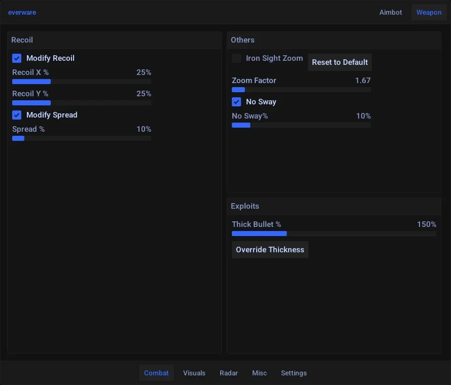 Screenshot des Cheats EVERWARE DMA im Spiel Rust