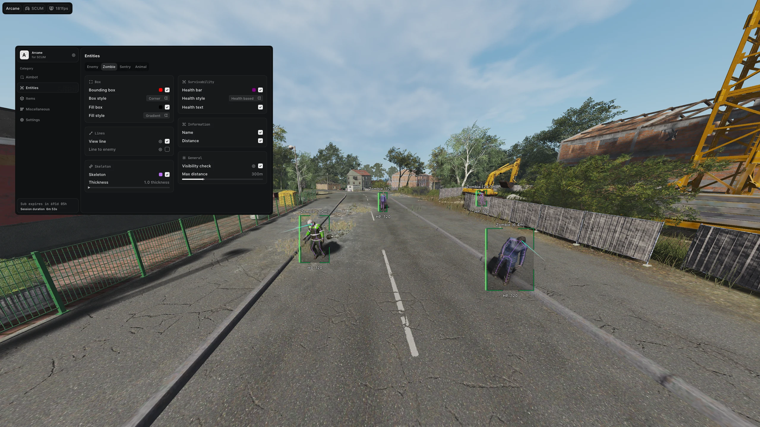 Screenshot des Cheats ARCANE im Spiel Scum