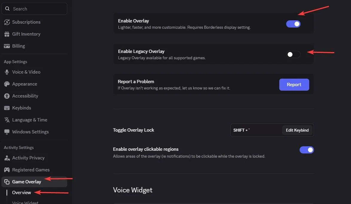 Discord'da Enable Overlay Ayarı